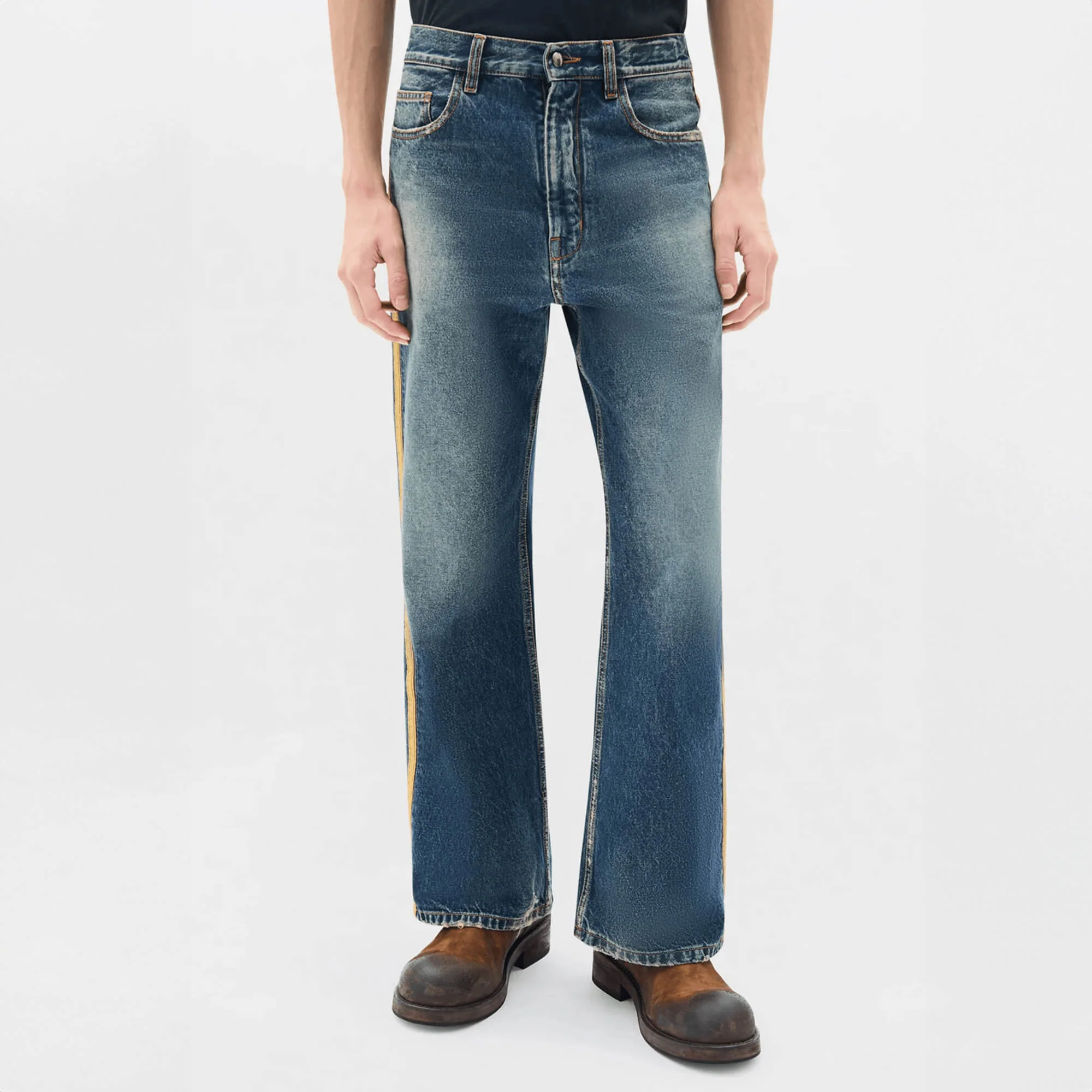 Alarik Contrast Side Band Flared Cropped Jeans