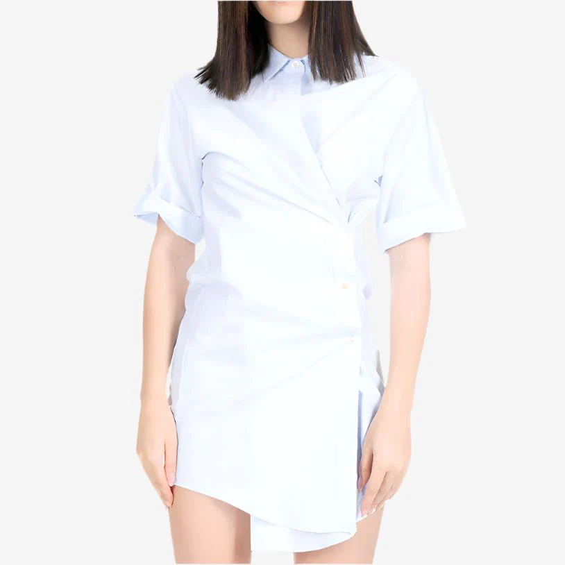 Womens Blue Stripe Draped Shirt Dress