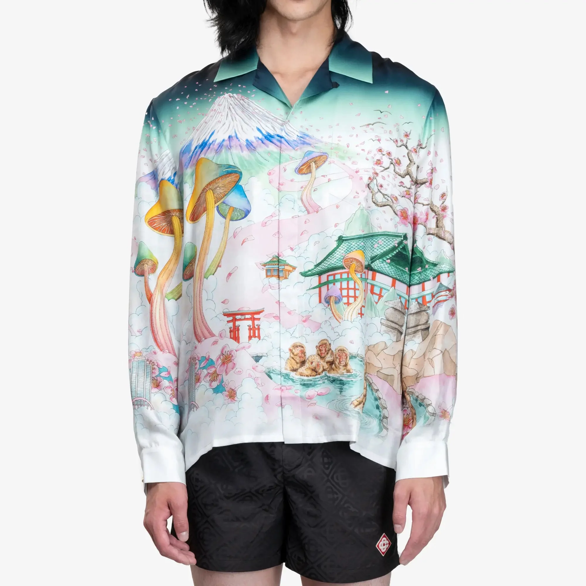 Flowers Cuban Collar LS Shirt