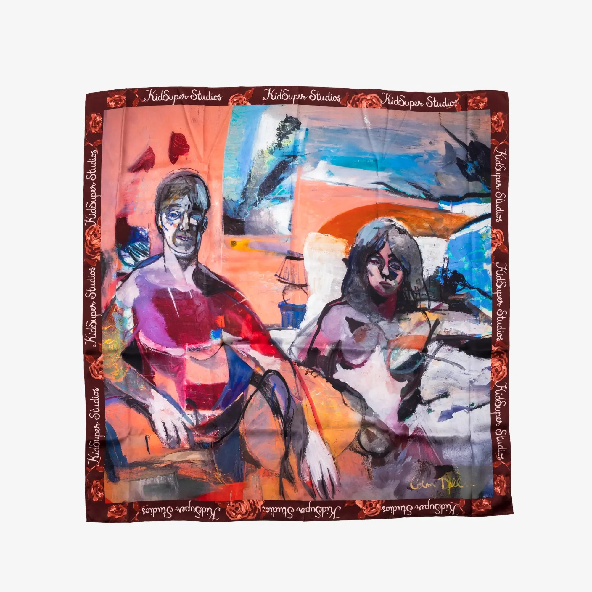 Man and Woman Painting Silk Scarf