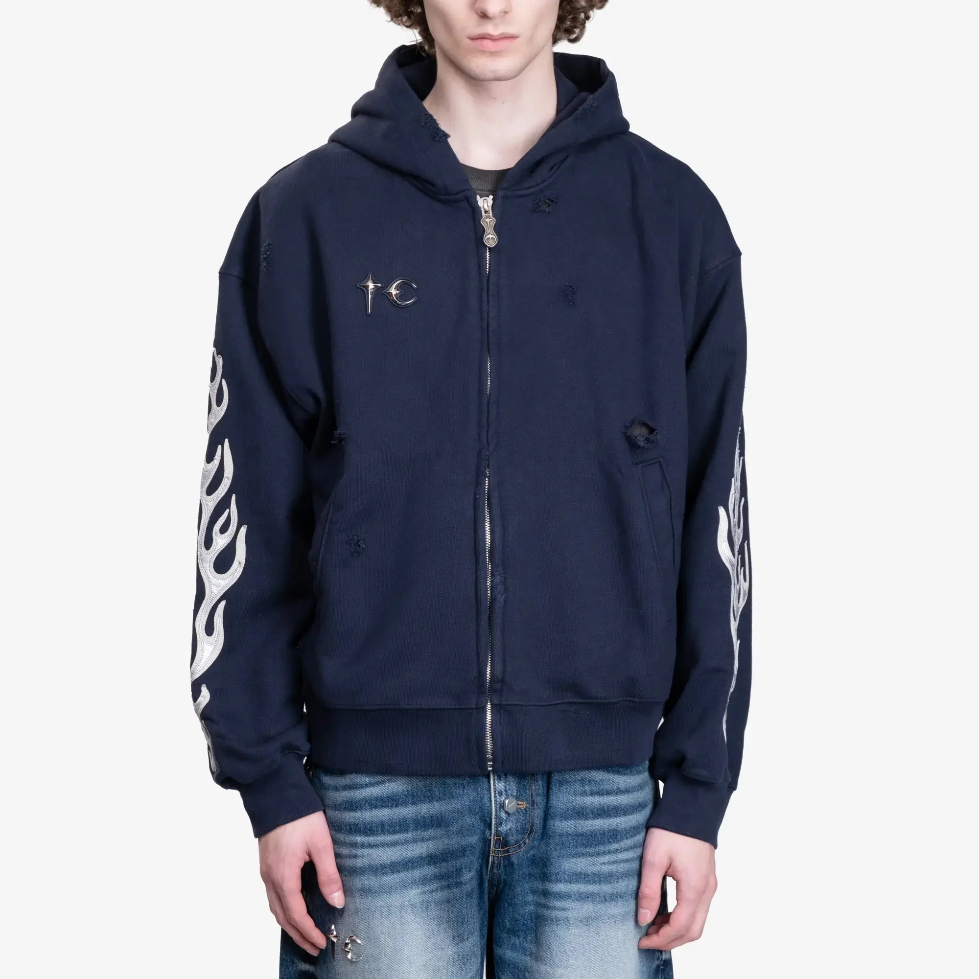 Leather Flame Zip Hoody