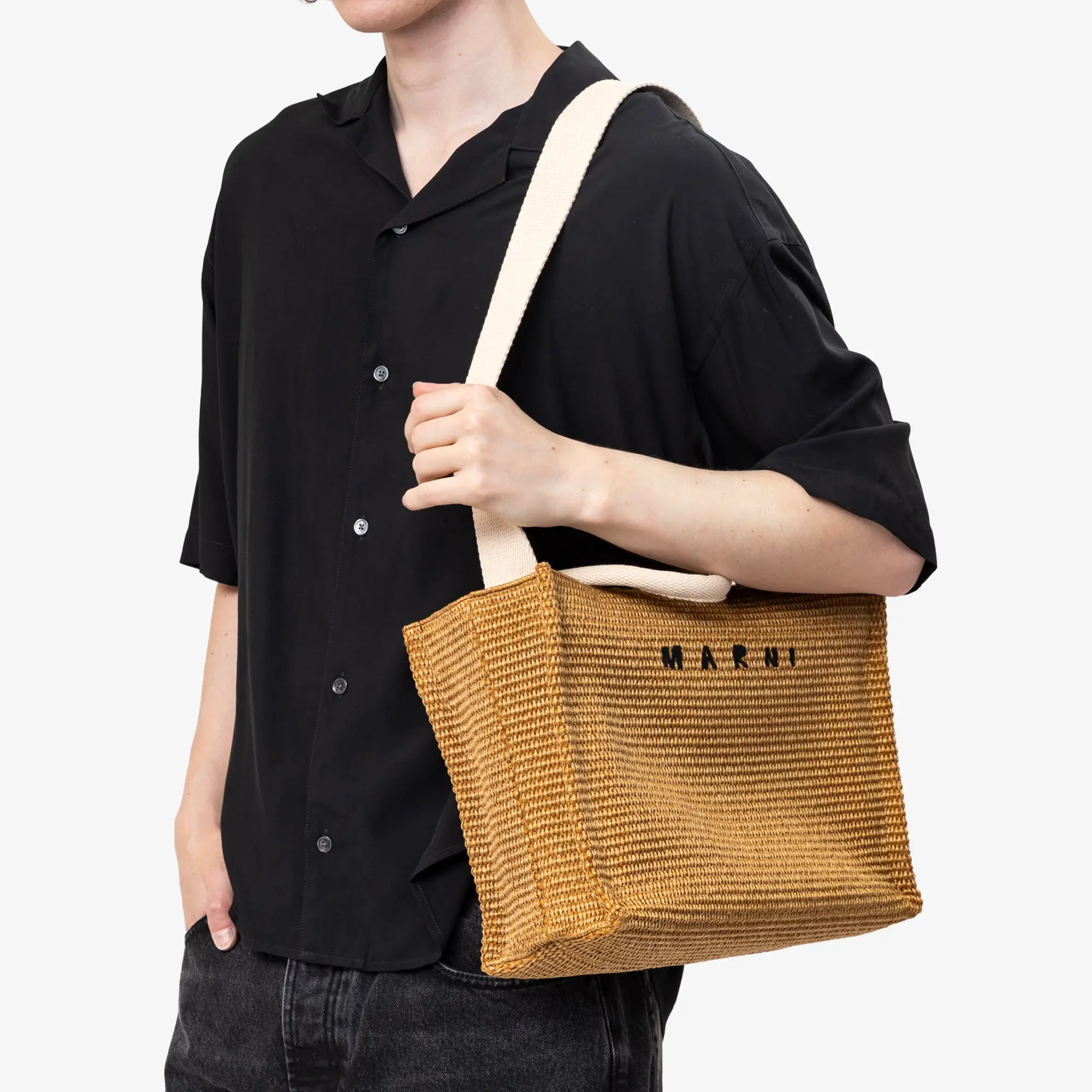 Raffia-Effect East-West Small Tote Bag - Image 2