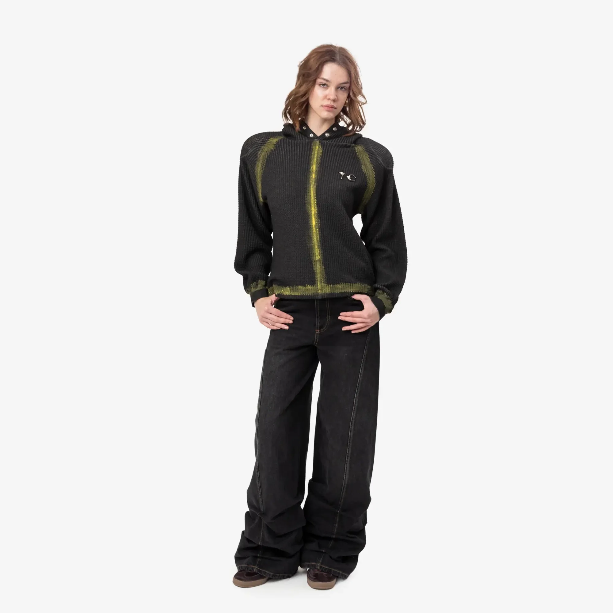 Bulk Shoulder Painted Line Waffle Hoody - Image 2