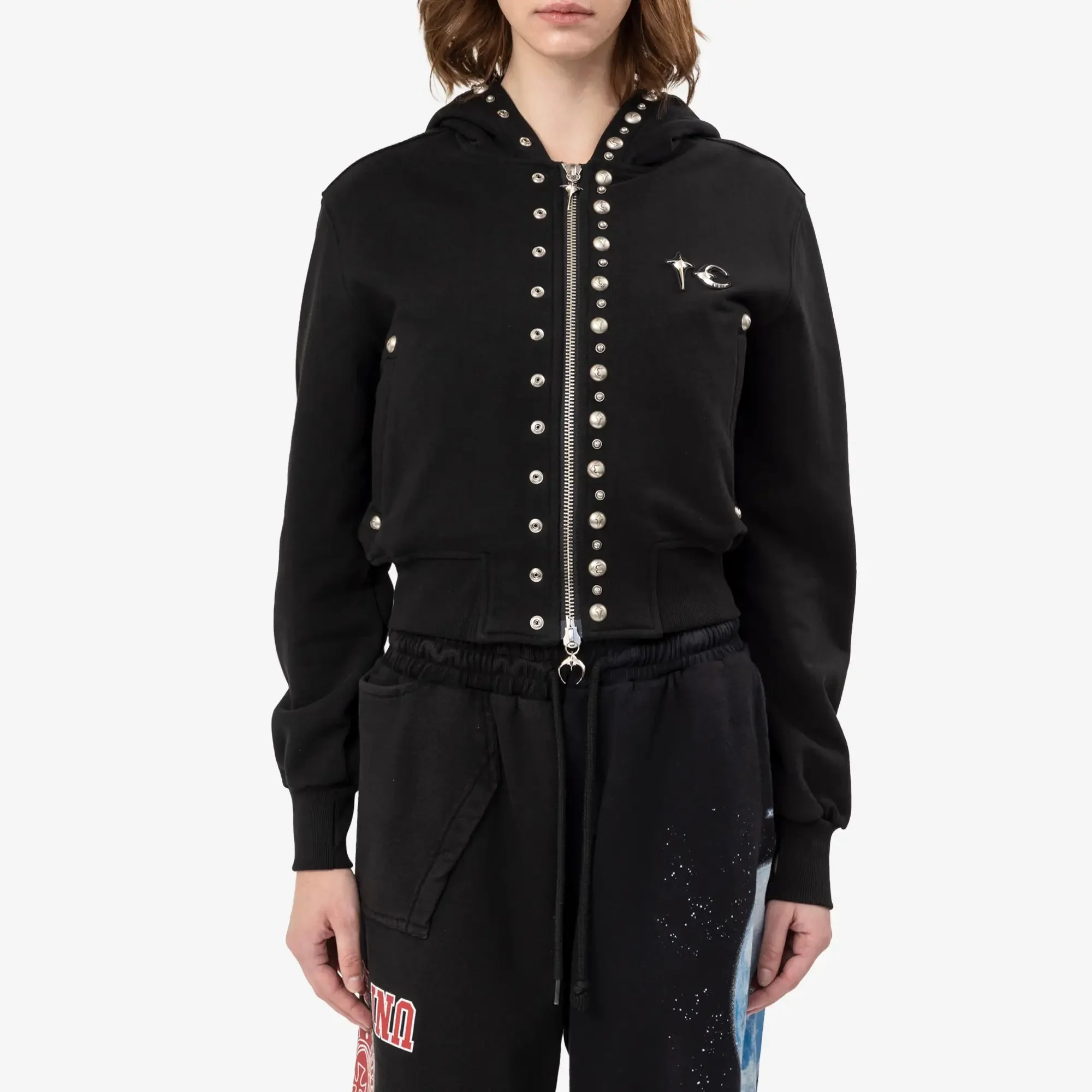 Womens TC Studded Line Cropped Zip Hoody